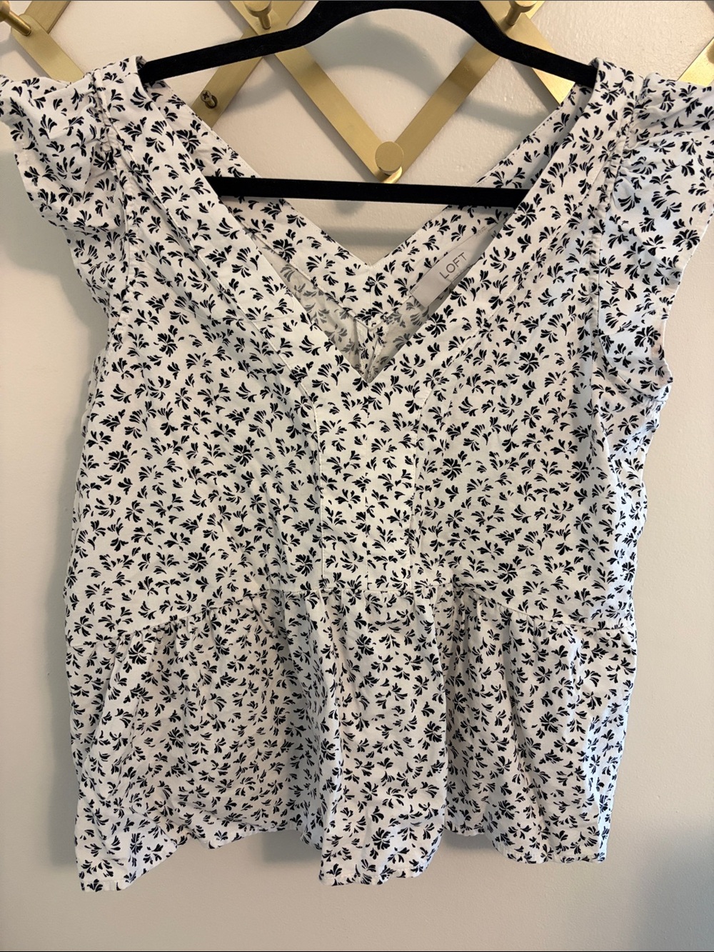 LOFT White Floral Blouse size medium